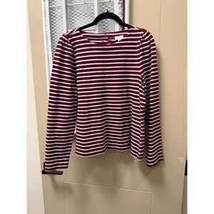 J.Crew Womens Striped Long Sleeve Cotton blouse Burg pale blue Puff Shoulder S